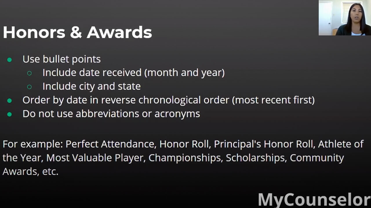 Awards and achievements in resume for freshers