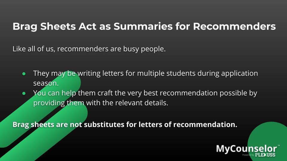 brag sheet for letter of recommendation