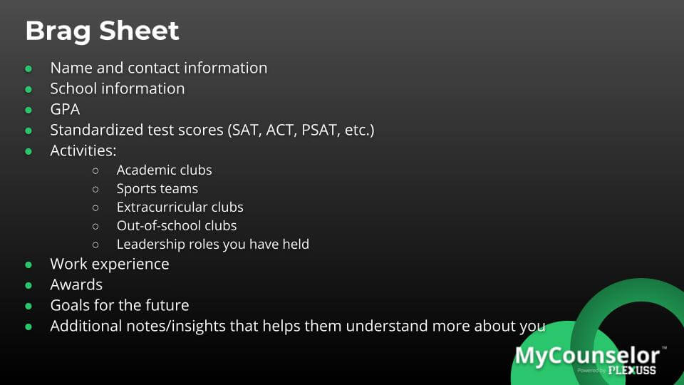 high school brag sheet example