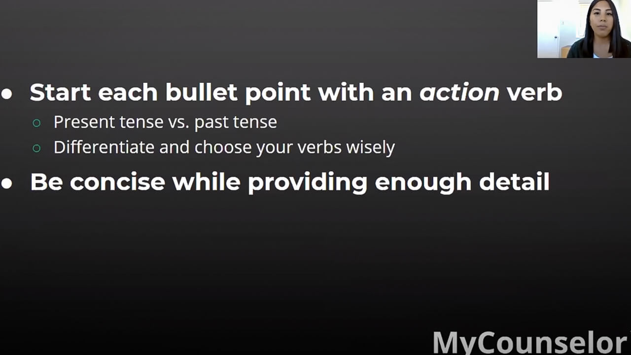 Resume bullet points or sentences